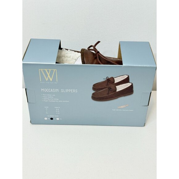 Wayland Square Moccasin Slippers Mens Size L 9 10 Brown Faux Leather Faux Fur - Picture 5 of 8